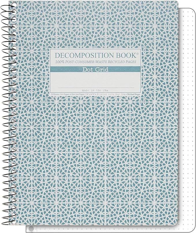 Decomposition Mosaic Dot Grid Spiral Notebook - 9.75 x 7.5 Journal with 144 Dot Grid Pages - 100% Recycled Paper - Notebooks for School Supplies, Home & Office - Made in USA
