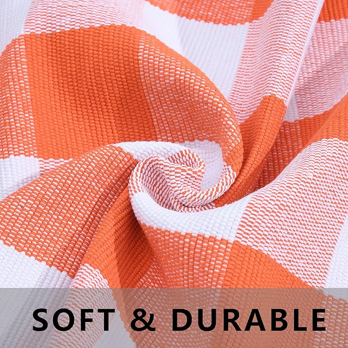 Ckorzen Fall Plaid Rug 28" x 43", Orange and White Buffalo Check Front Porch Outdoor Layered Doormat, Cotton Hand-Woven Washable Rug for Halloween Thanksgiving Autumn Decor
