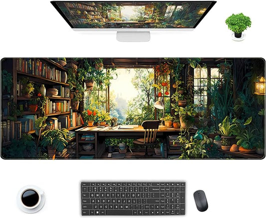 Green Kawaii Desk Mat Plant Floral Mouse Pad Cute XL Large Desk Pad Gaming Mousepad Lofi Desk Matt for Desktop, Laptop Computer Keyboard Mouse Mat for Women Office Decor Accessories 31.5x11.8 in