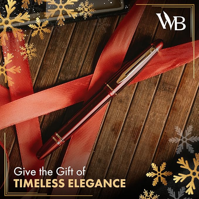 Wordsworth & Black Majesti Fountain Pen-(Red), Luxury Case, 24K Gold Finish; 18K Gilded Medium Nib- Ink Cartridges, Refillable Ink Converter-Calligraphy Pen-Best Business Gift Set for Men & Women