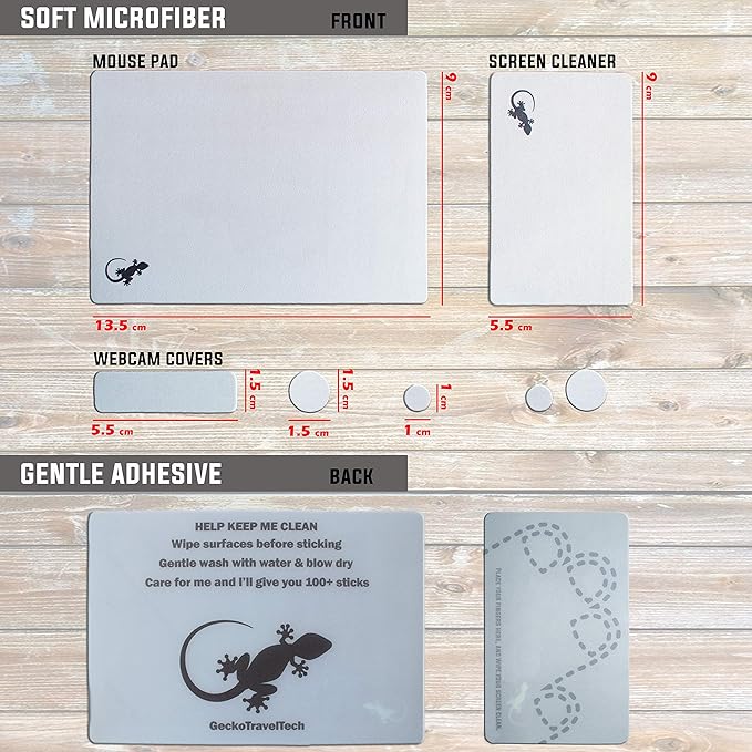 Mouse Pad Adhesive Bottom - Sticks to Any Surface - Portable - Webcam Covers and Screen Cleaner Included (Silver)