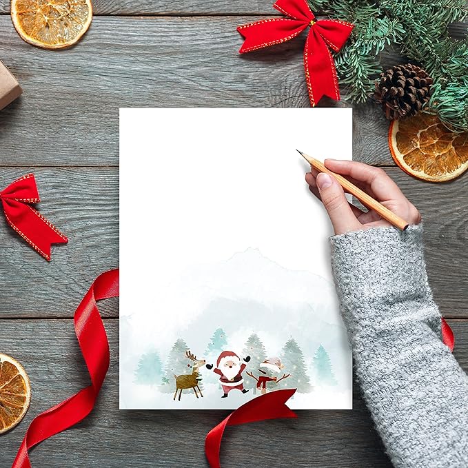 easykart labels Christmas Stationery Paper Letterhead Sheets 60 Pack Holiday Xmas Theme Design For Writing Letters Computer Office Notes & Printing Supplies Size 8.5" X 11"