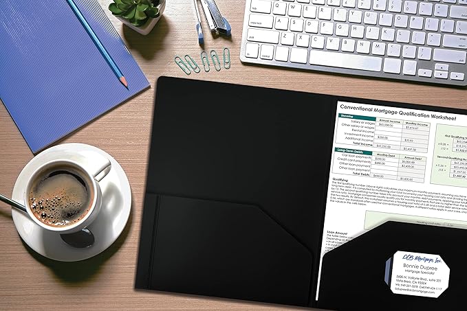 Better Office Products Heavyweight Plastic 2 Pocket Portfolio Folder, Letter Size Poly Folders 24 Pack (Black)