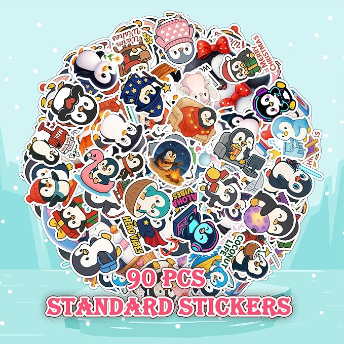 100 PCS Penguin Stickers Pack, Cute Chibi Cartoon Vinyl Waterproof Decals for Kids Teens Adults Girls Boys, Funny Animal Stickers for Laptop Water Bottle Scrapbook Wall Car Notebook Gift Xmas