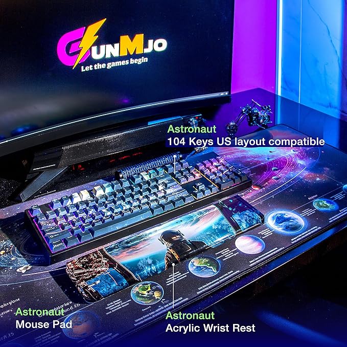 GUNMJO Astronaut Extended Gaming Mouse Pad, Ultra-Smooth Surface for Pixel-Precise Mouse Control, Durable Anti-Fray Stitching, Non-Slip Rubber Base, for Gamer, Office & Home, Light & Portable