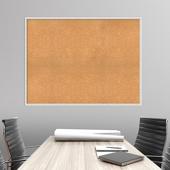 Amanti Art Natural Cork Board for Wall, 37x49 Vision Board with White Frame, Oversize Corkboard Office Decor for Home Organization, Modern Corkboard Pinboard to Display Items for Home Organization in