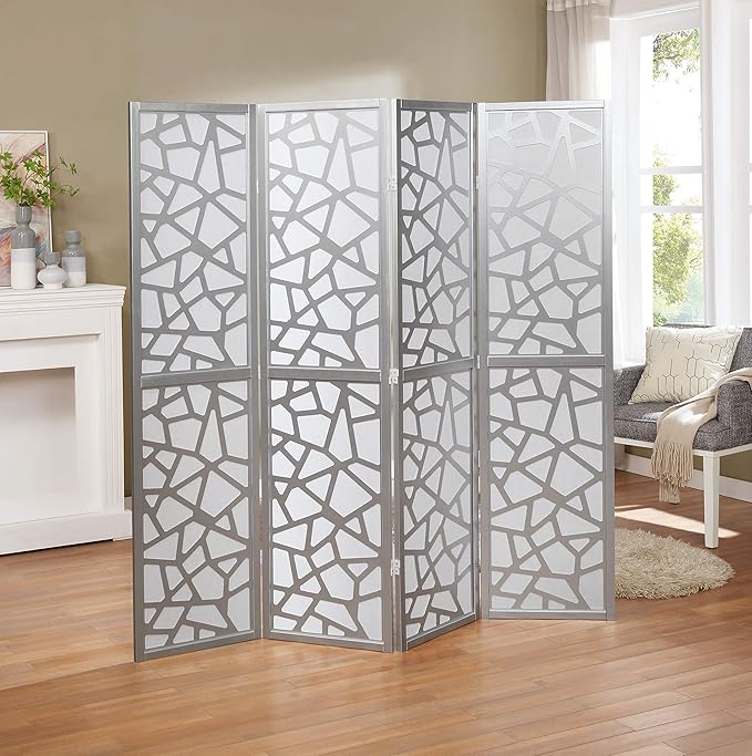 NicBex Room Divider 4 Panel Room Dividers with Paper-Looking Partition Room Dividers and Folding Privacy Screens Wall Divider for Home, Office, Room Separation,70" W x 1" D x 70" H, Silver