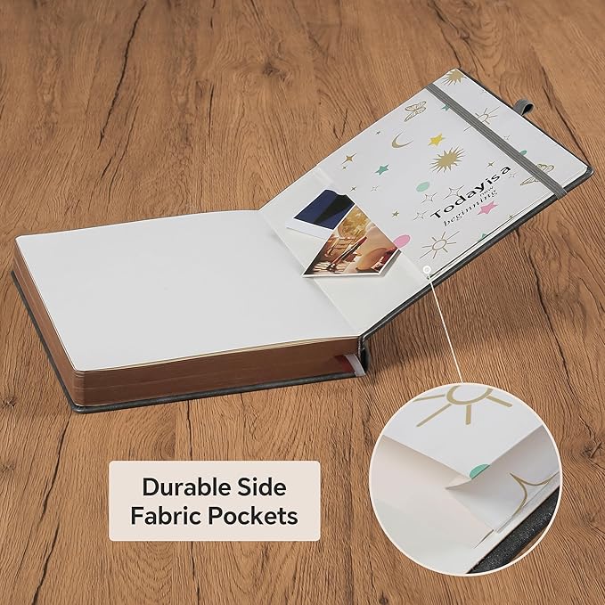 ZXHQ A5 360 Pages Lined Journaling Notebooks with Pen, Journals for Women Men Writing Notebook, Tree of Life Design, Brown Edge Fine Inner Pocket - Dark Grey