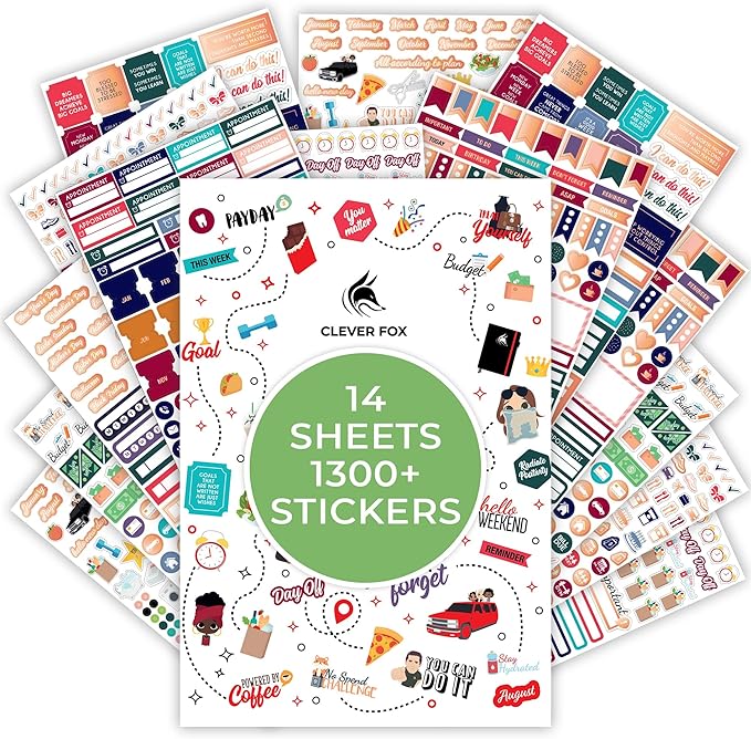 Clever Fox Planner Stickers – 1360+ Aesthetic Monthly, Weekly, Daily, Seasonal, Holiday & Journal Stickers – Journaling & Calendar Accessories for Women, Adults & School, 14 Sheets (Value Pack)
