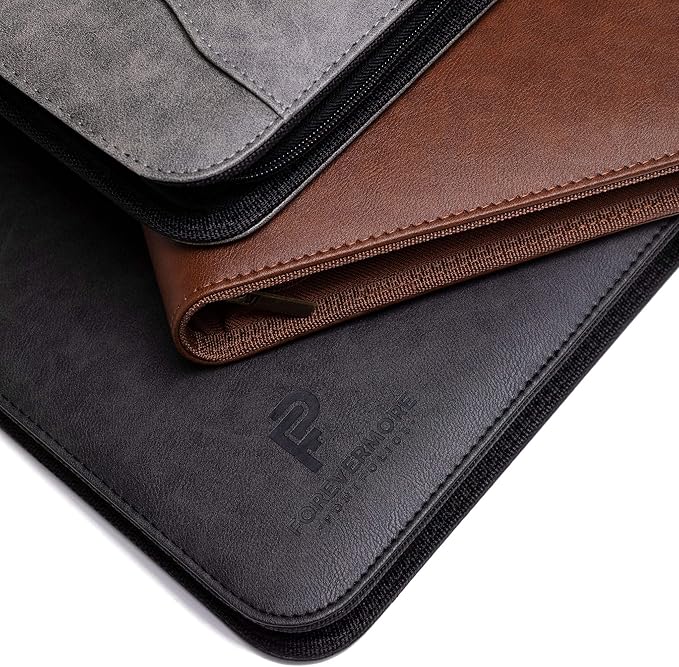 Forevermore Portfolios Portfolio Organizer - 3 Ring Binder with Notepad - 1.5 Inch Rings - Zippered Storage Pockets for Papers, Travel Documents, Presentation Folder, Cards, Passport, Tickets - Blue