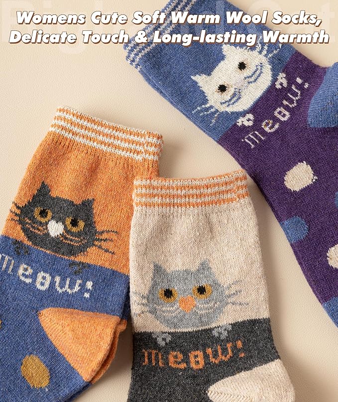 IIG Cute Warm Wool Socks for Women Super Cozy Thick Crew Winter Socks Gifts, 5 Pairs
