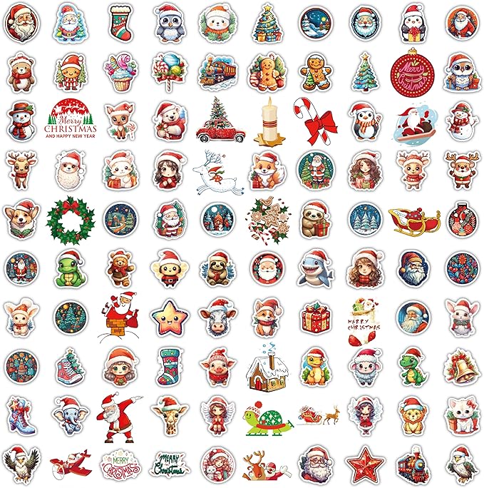 100 Pcs Christmas Stickers, Merry Christmas Vinyl Stickers for Kids, Funny Christmas Holiday Stickers for Water Bottles, 2026 Christmas Stickers for Gifts