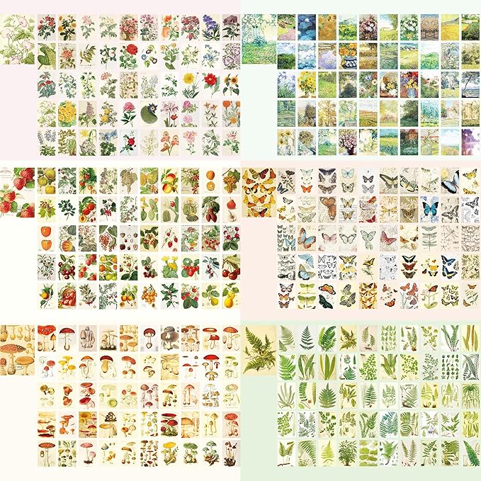 9 Sets 450 Sheets Washi Stickers for Journaling, Plants Fruit Flowers Butterfly Shell Boho Stickers Vintage Aesthetic Scrapbook Sticker for Bullet Journal Art Diary Card Craft Gifts Planner Notebook