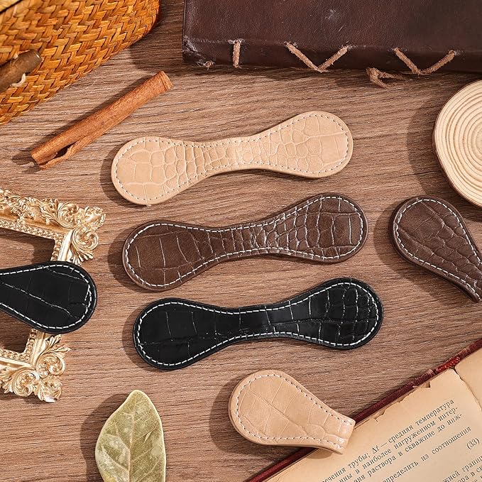 3PCS Vintage Magnetic Leather Bookmark, Leather Magnetic Bookmarks for Women, Magnetic PU Bookmarks Clip Book Accessories, Lychee Pattern