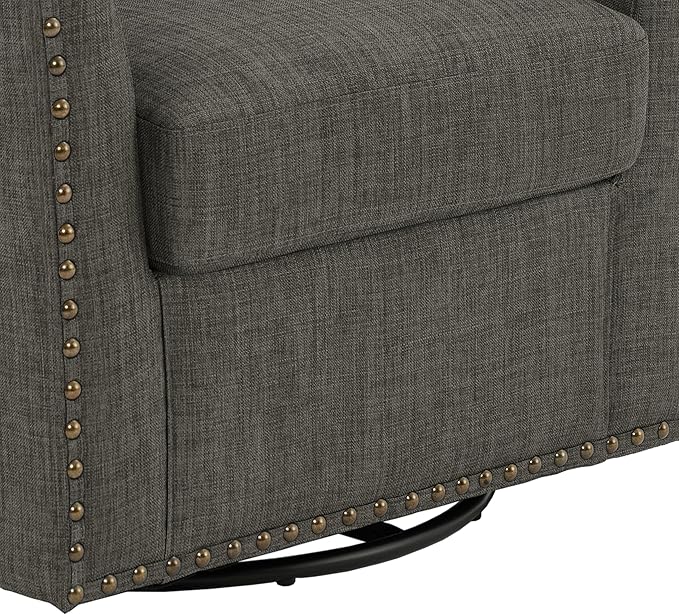 UIXE 360° Swivel Barrel Accent Chair, Modern Upholstered Arm Chair Round Club Armchair, Nailhead Trim Single Sofa Seating in Fabric for Living Room - Gray