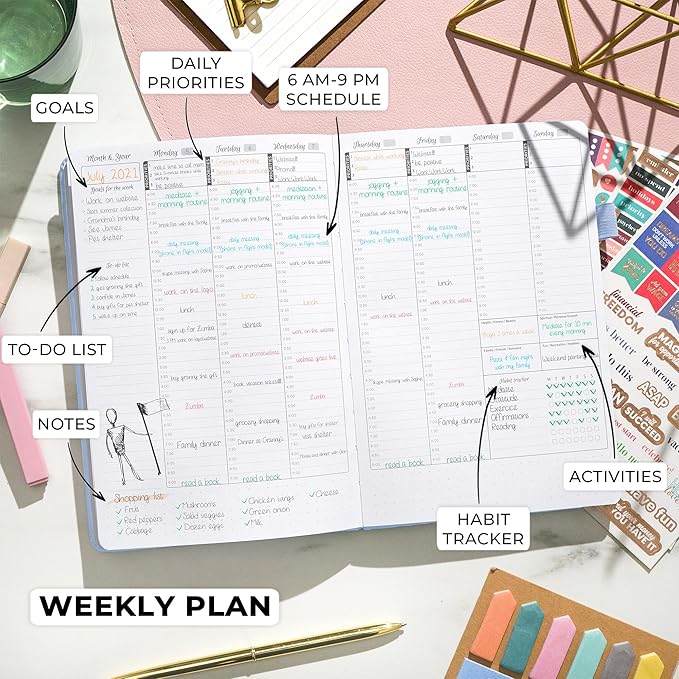 GoGirl Weekly Schedule Planner – Hourly Work & Life Planner with Time Slots – Vertical Agenda Organizer for Daily Productivity, A5 (Periwinkle)