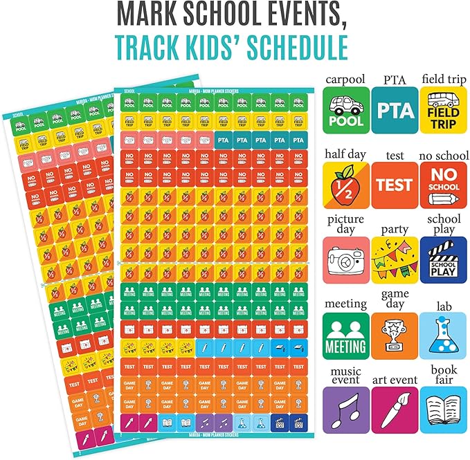 Mirida Planner Stickers - 1900+ Mom Calendar Icons, Variety Pack - Household Chores, Budget, Kids’ School Events, Daily Errands for Adults Organizer