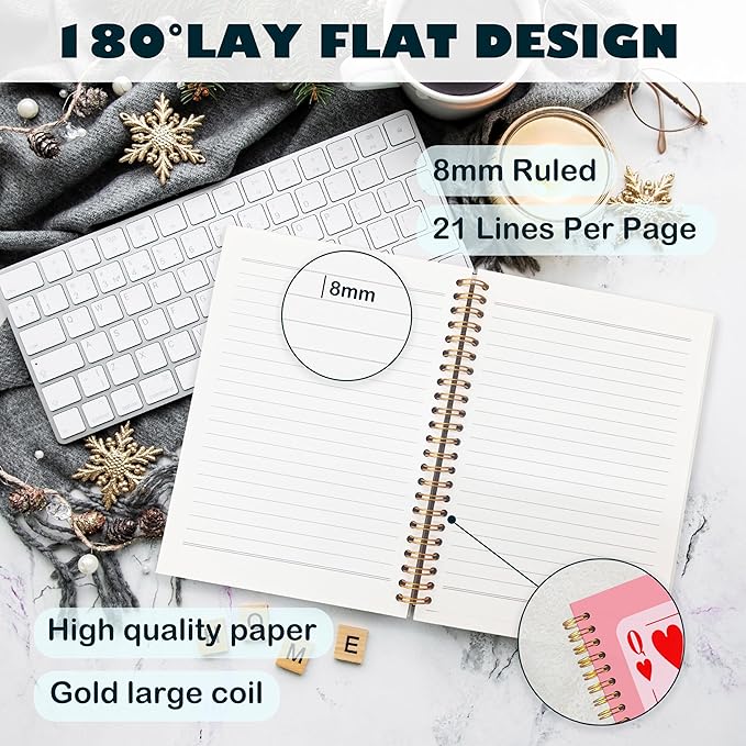 BearCake Funny Pink Queen of Hearts Notebook Journal, Preppy Notebook, Pink Aesthetic Notebooks, Pink Office Supplies, Hardcover Spiral Notebook 5.5x8.3, Pink Desk Accessories for Women Office