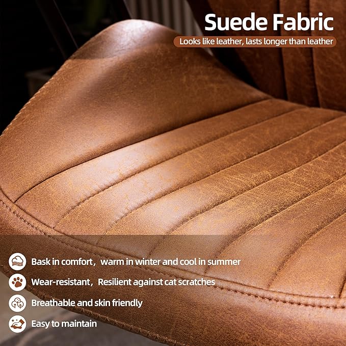 Mid Century Modren Office Chair - High Back Swivel Executive Chair with Lumbar Support,Ergonomic Computer Desk Chair with Wheels,Faux Lether Suede Task Chair,350lbs (Brown, High Back)