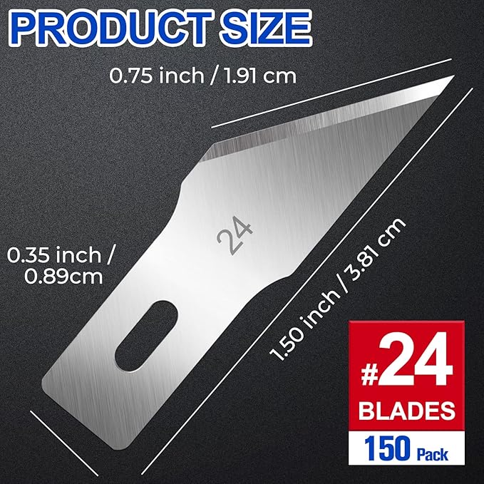 DIYSELF 150 PCS Hobby Knife Replacement Blades, #24 Sharp Exacto Knife Blades, Hobby Knife Blade Refills with Storage Case, High Carbon Steel Exacto Blades for Craft, Scrapbooking, Stencil (#24）