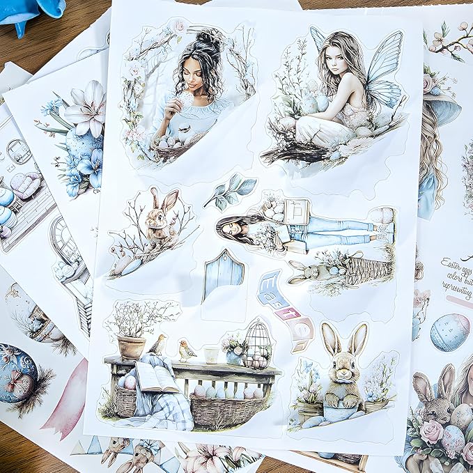 Snycler Easter Theme Sticker Scrapbooking Supplies for Junk Journal, 20 Sheets PET Stickers - Vintage Journaling Stickers, Ephemera Sticker Book Pre Cut, Planner, Junk Journal Supplies