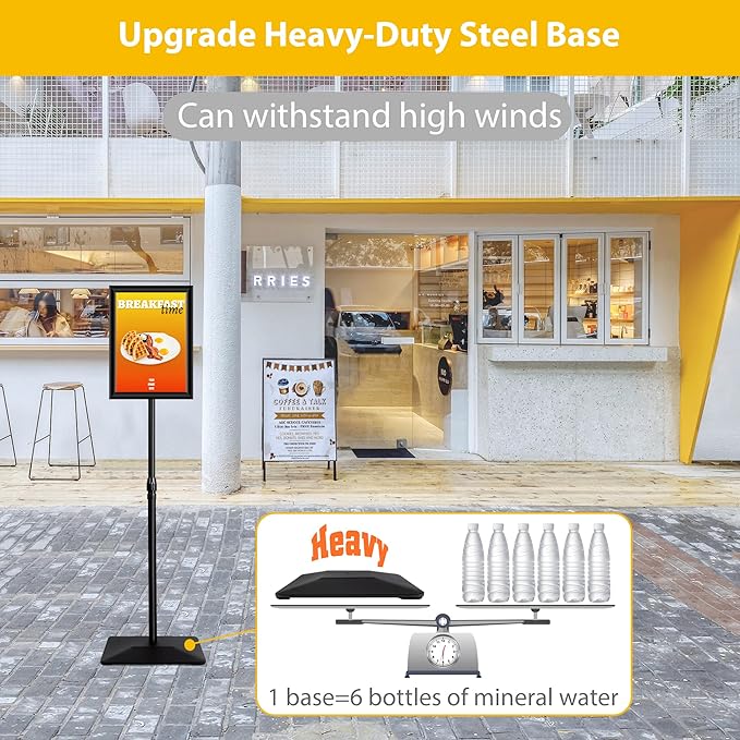 3 Packs Heavy Duty Pedestal Poster Sign Stand, 8.5"x11" Adjustable Floor Standing Sign Holder with 6.6Lbs Solid Steel Base for Vertical and Horizontal View Sign Displayed Stands, Black