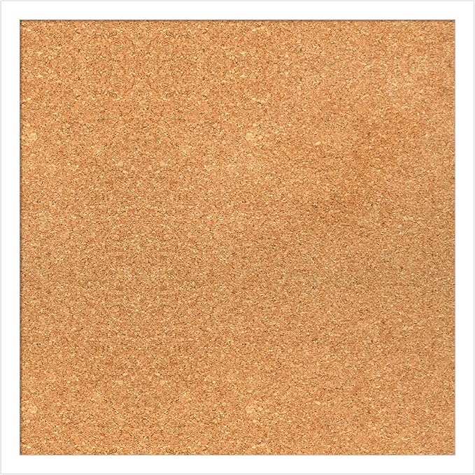 Amanti Art Natural Cork Board for Wall, 19x19 Vision Board with White Frame, Small Corkboard Office Decor for Home Organization, Modern Corkboard Pinboard to Display Items for Home Organization in