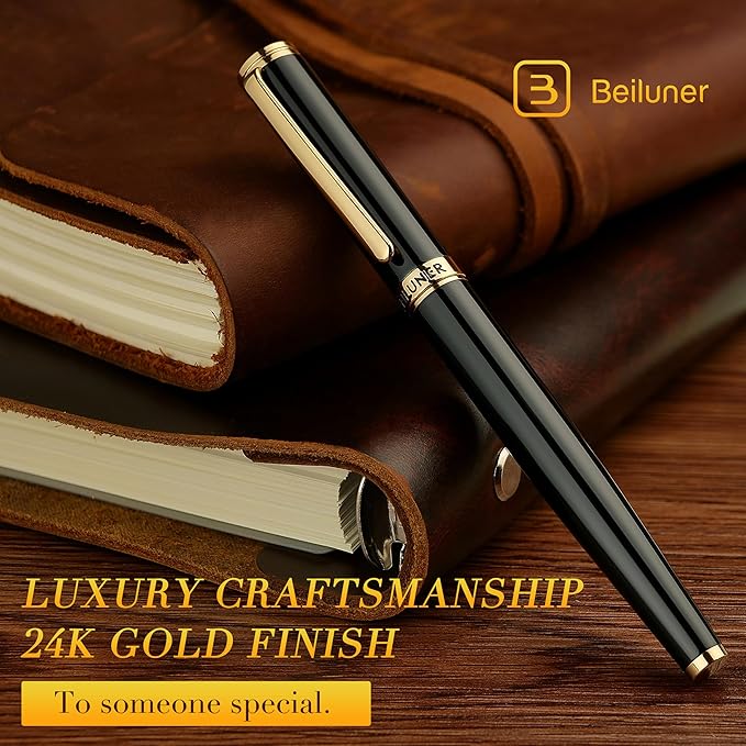 BEILUNER Luxury Rollerball Pen,24K Gold Trim,Noble and Elegant Designs,Schneider Ink Refill, Best Roller Ball Pen Gift Set for Men & Women, Professional, Executive Office, Nice Pens