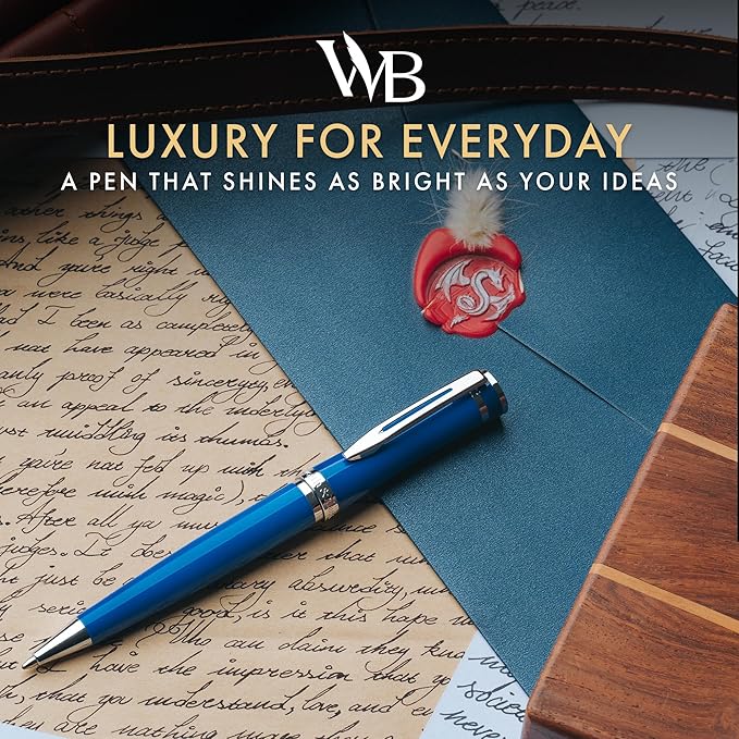 Wordsworth and Black Ballpoint Pen Blue Lacquer- Stunning Luxury Pen Chrome Finish, Ink Refill, Best Gift Set for Men & Women, Refillable, Elegant, Nice Pens, Fine Point