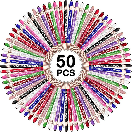 Amlion Personalized Custom Pens with Name Engraved Logo Text,50 Customized Writing Stylus Pen Promotional Item Gift for Men Women Office Business Wedding-Assorted