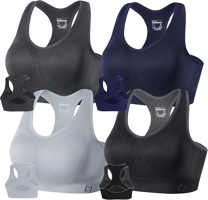 FITTIN Racerback Sports Bras for Women - Padded Seamless Support Bra for Yoga Gym Workout Fitness