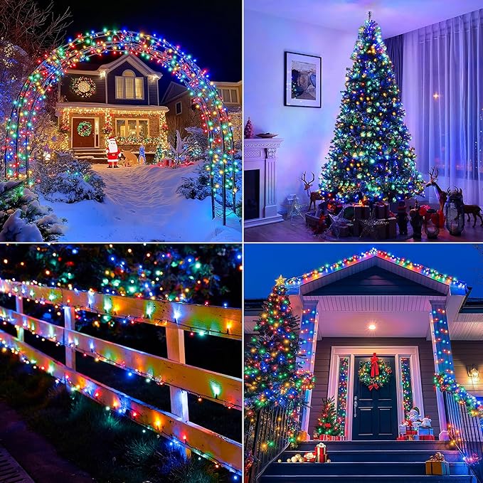 197FT 600 LED Christmas Lights Outdoor, Christmas Tree Lights Plug in, 8 Modes Twinkle String Light for Outside Bedroom Wedding Party Ceiling Xmas Home Decorations (Multicolored)