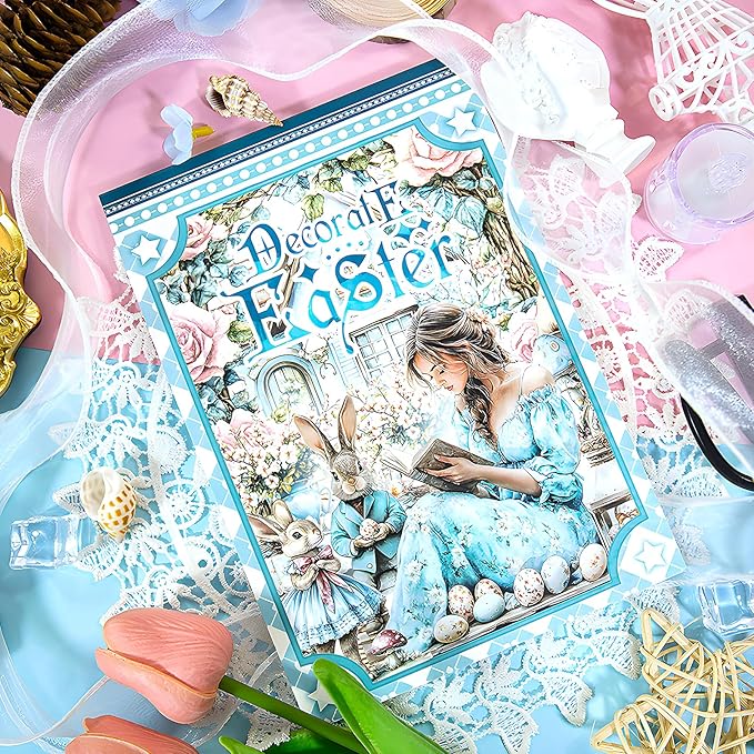 Snycler Easter Theme Sticker Scrapbooking Supplies for Junk Journal, 20 Sheets PET Stickers - Vintage Journaling Stickers, Ephemera Sticker Book Pre Cut, Planner, Junk Journal Supplies