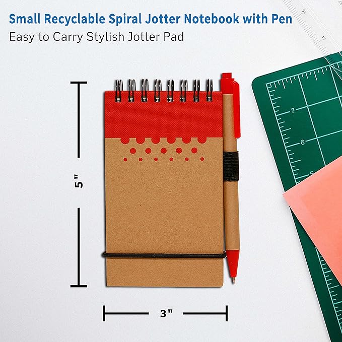 DISCOUNT PROMOS 10 Recyclable Spiral Small Notebooks Pack - 60 Lined Pages - Red