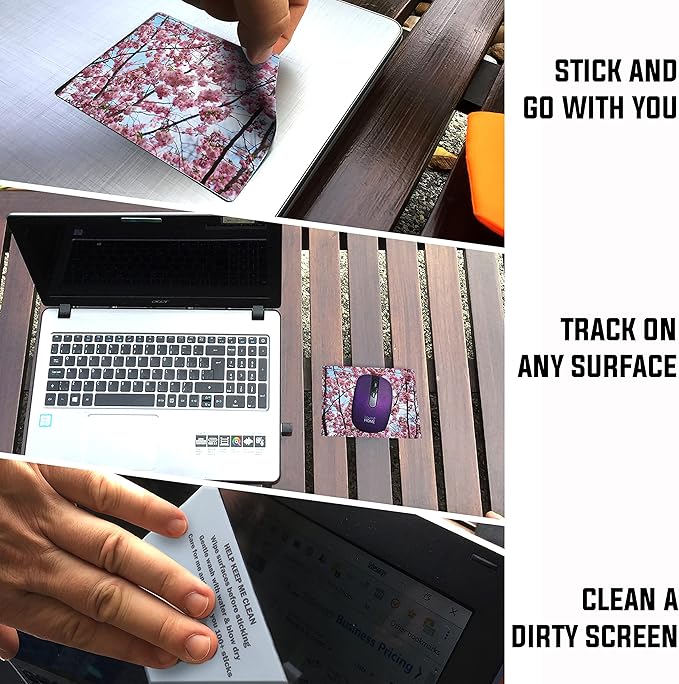 Adhesive Mouse Pad - Peel and Sticks to Any Surface - Travel Mouse Pad, Sticky for Any Surface - Excellent Tracking - Cherry Blossoms