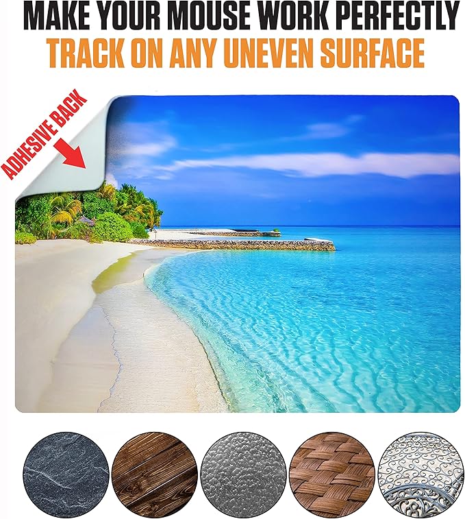 Adhesive Mouse Pad - Peel and Sticks to Any Surface - Travel Mouse Pad, Sticky for Any Surface - Excellent Tracking - Beach Soft Sand