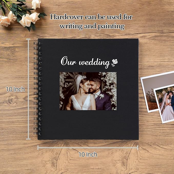 potricher 10 x 10 Inch DIY Scrapbook Album 40 Pages Hardcover Kraft Paper Scrap Book Photo Albums Memory Book for Wedding and Anniversary Family (Black, 10 Inch)