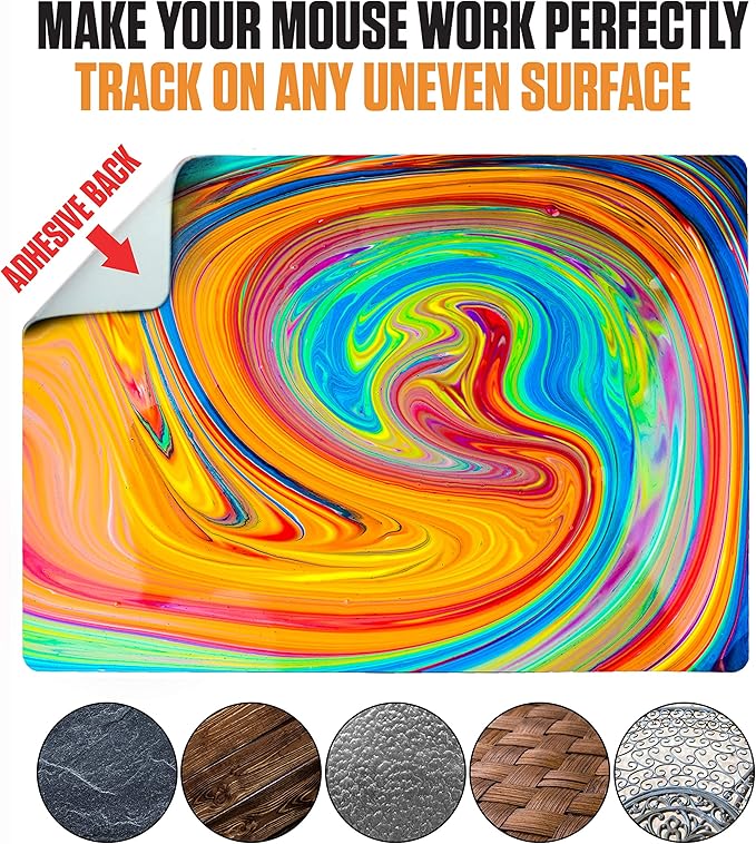 Mouse Pad Adhesive Bottom - Sticks to Any Surface - Portable - Webcam Covers and Screen Cleaner Included (Color Swirl)