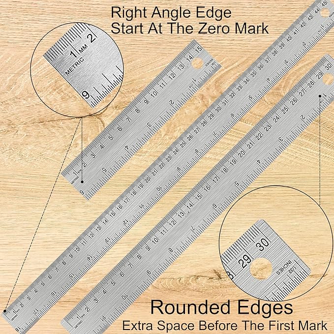Metal Ruler 18 Inch: [1 Pieces 18 Inch] Non-Slip Cork Backing Rulers with Inch and Centimeters Prevent Ink Leakage:for School Office Drawing Engineering