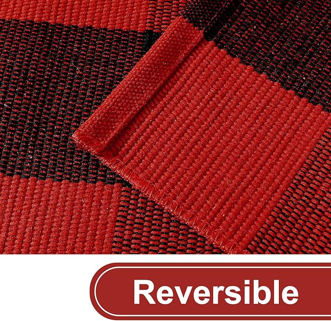 KIMODE Buffalo Plaid Outdoor Rug Red and Black 24"X35",Washable Christmas Front Door Mat,Reversible Cotton Hand-Woven Layering Rug for Front Porch Christmas Decor,Entryway,Kitchen