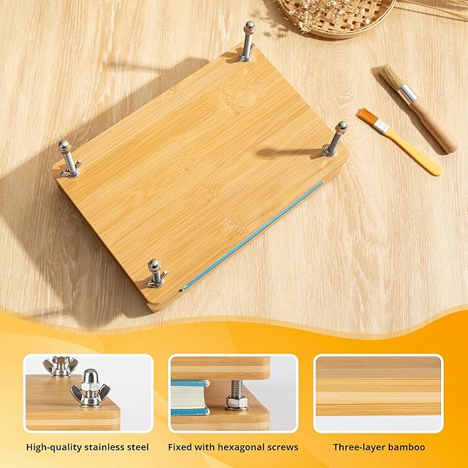 Bamboo Wooden Book Press for Bookbinding - Portable Bookbinding Machine and Book Press (11.6 x 7.9 inches)