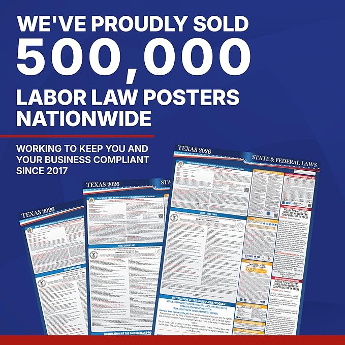 2026 Texas State and Federal Labor Law Poster - English Spanish Combo - OSHA Workplace Compliant - Mandatory Regulations All-In-One Required Compliance Posting for Employees - 17" x 40" - Laminated (Combo)