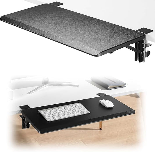 ETHU Ergonomics Desk Extender Tray, 25.6"x11.4" Large Size Foldable Keyboard Drawer Tray Clamp On, Armrest Support for Home and Office (Black)