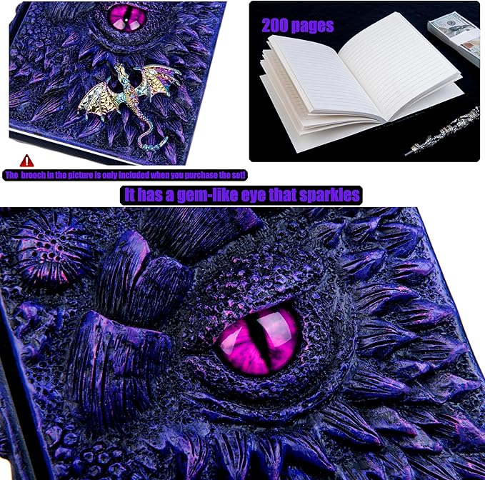 3D Dragon Eye Embossed Journal,Resin Engraving Notebook,Dnd notebook for Dragon Lovers ，Blank Paper,Hardcover Travel Notepad for Writing,Sketchbook,Collection,Gift,Decoration A4 and A5 Size (A5-Dark Purple-Lined)