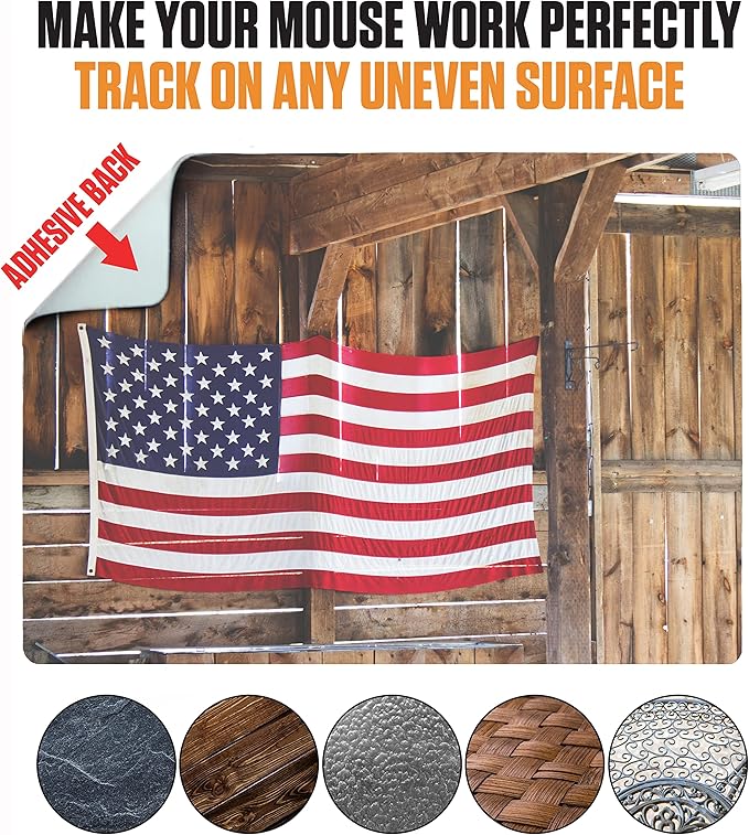 Adhesive Mouse Pad - Peel and Sticks to Any Surface - Easy Stick On Mouse Pad, Sticky for Any Surface - Excellent Tracking - USA Heartland