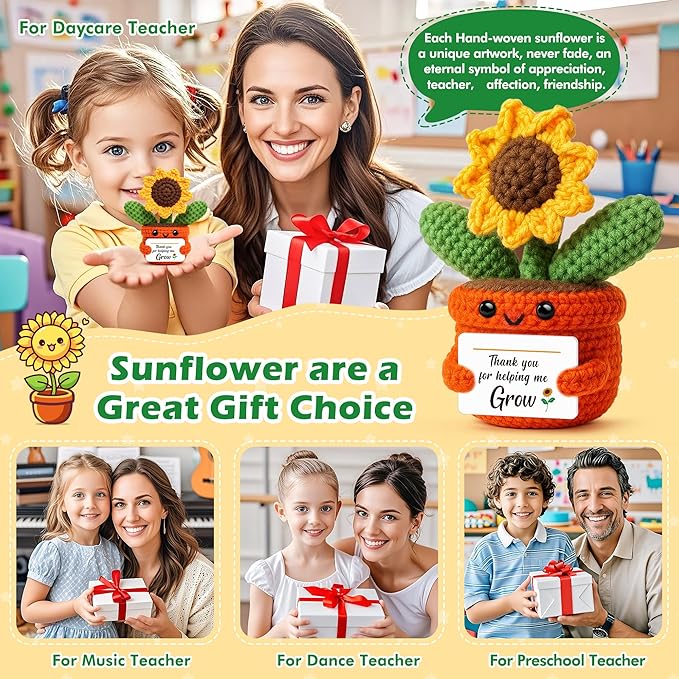 Cute Sunflower Keepsake, Teacher Appreciation Gifts from Student, Thank You for Helping Me Grow, End of Year Present for Mom Dad Mentor Boss Coach, Christmas Stocking Stuffers