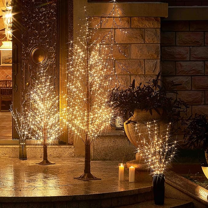 Hairui Lighted Brown Garland 6FT 120 LED Fairy Lights Plug in, Twig Vine with Lights for Christmas Fireplace Mantle Table Decoration Indoor Outdoor