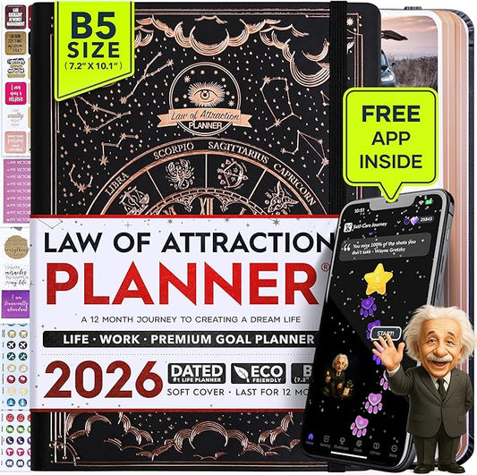 2026 Planner Weekly and Monthly | Law of Attraction Planner with Panduo App | A 12 Month Journey for Productivity, Gratitude & Goal Setting | Includes Foldable Vision Board, Gift Box & Stickers