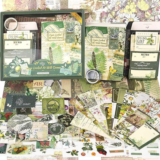 Funto Scrapbooking Kit(123 PCS), Warm Mail Series-Cyan Looked at Wild Dome, Perfect for Bullet Scrapbooking Materials, Planner DIY Arts Craft Collage