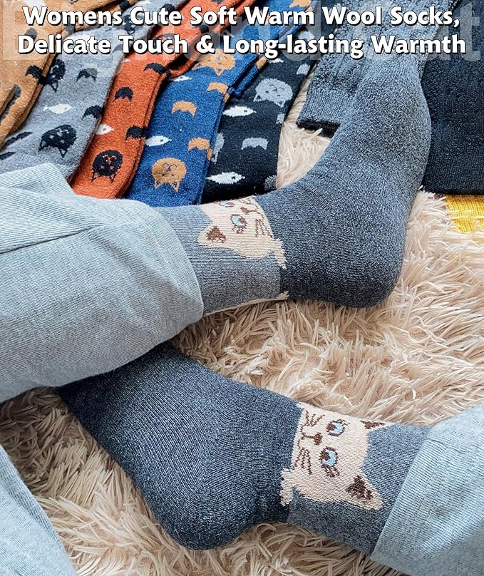 IIG Cute Warm Wool Socks for Women Super Cozy Thick Crew Winter Socks Gifts, 5 Pairs